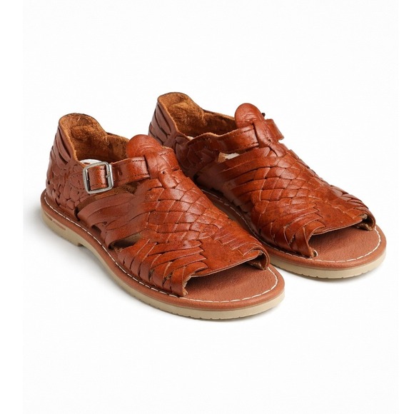 Other - Kids Brown Leather Huarache Sandals Size 7 Woven‎ Buckle Strap Shoes